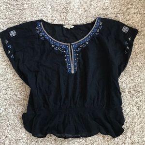 Cute Navy Blue Embroidered Top